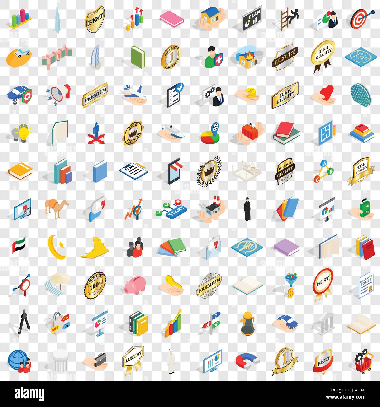 100 success icons set, isometric 3d style Stock Vector