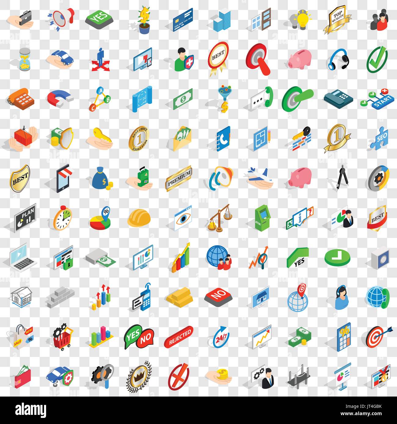100 successful icons set, isometric 3d style Stock Vector