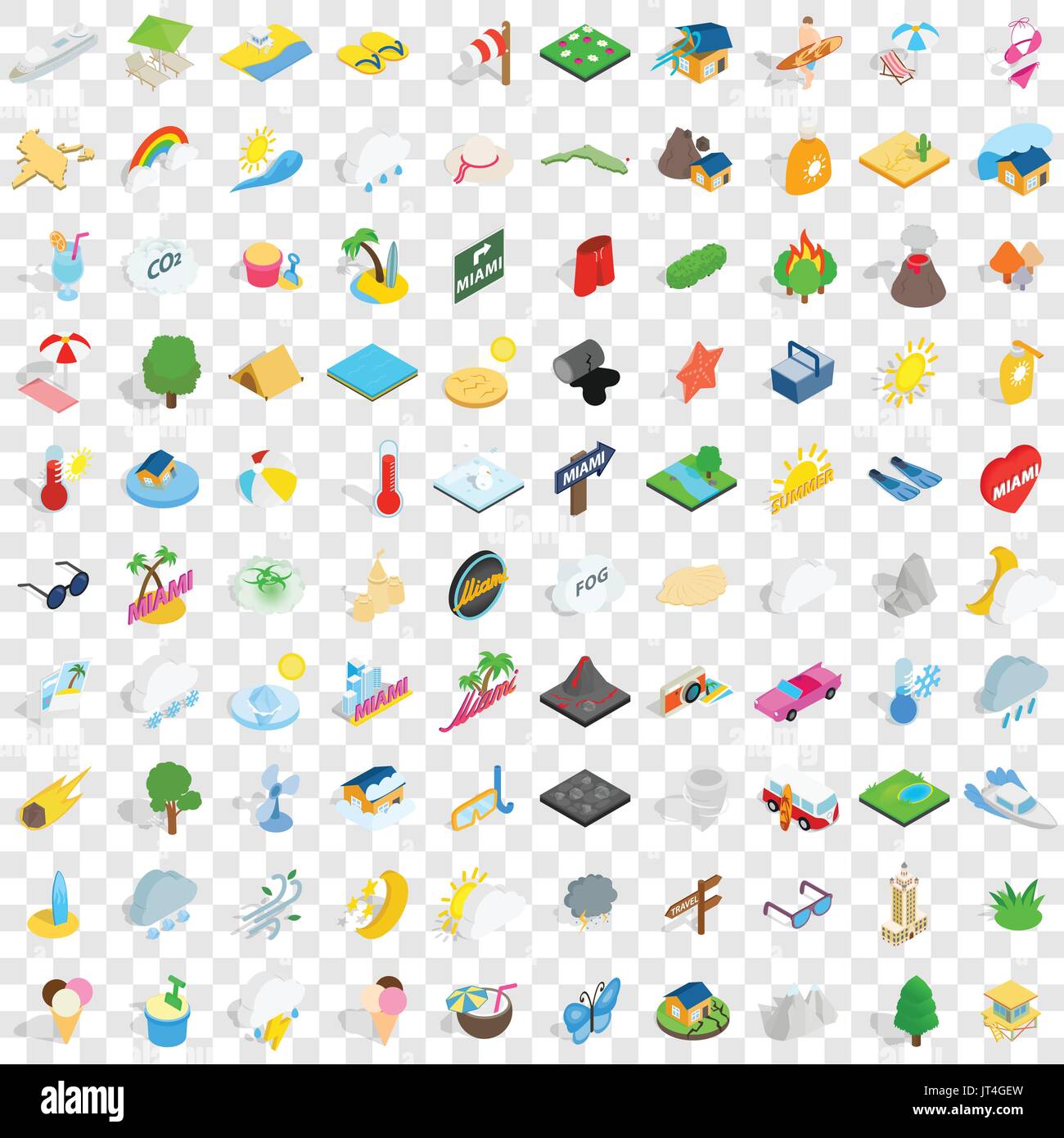 100 sunshine icons set, isometric 3d style Stock Vector