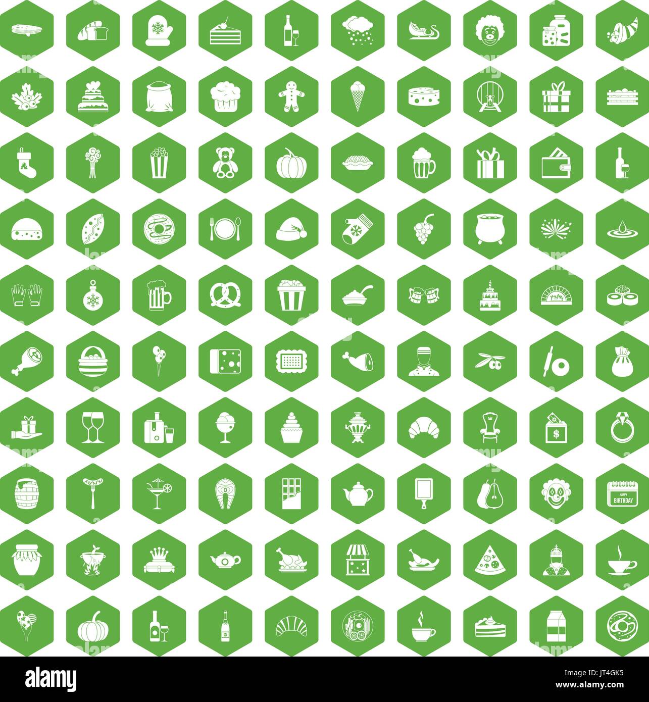 100 bounty icons hexagon green Stock Vector