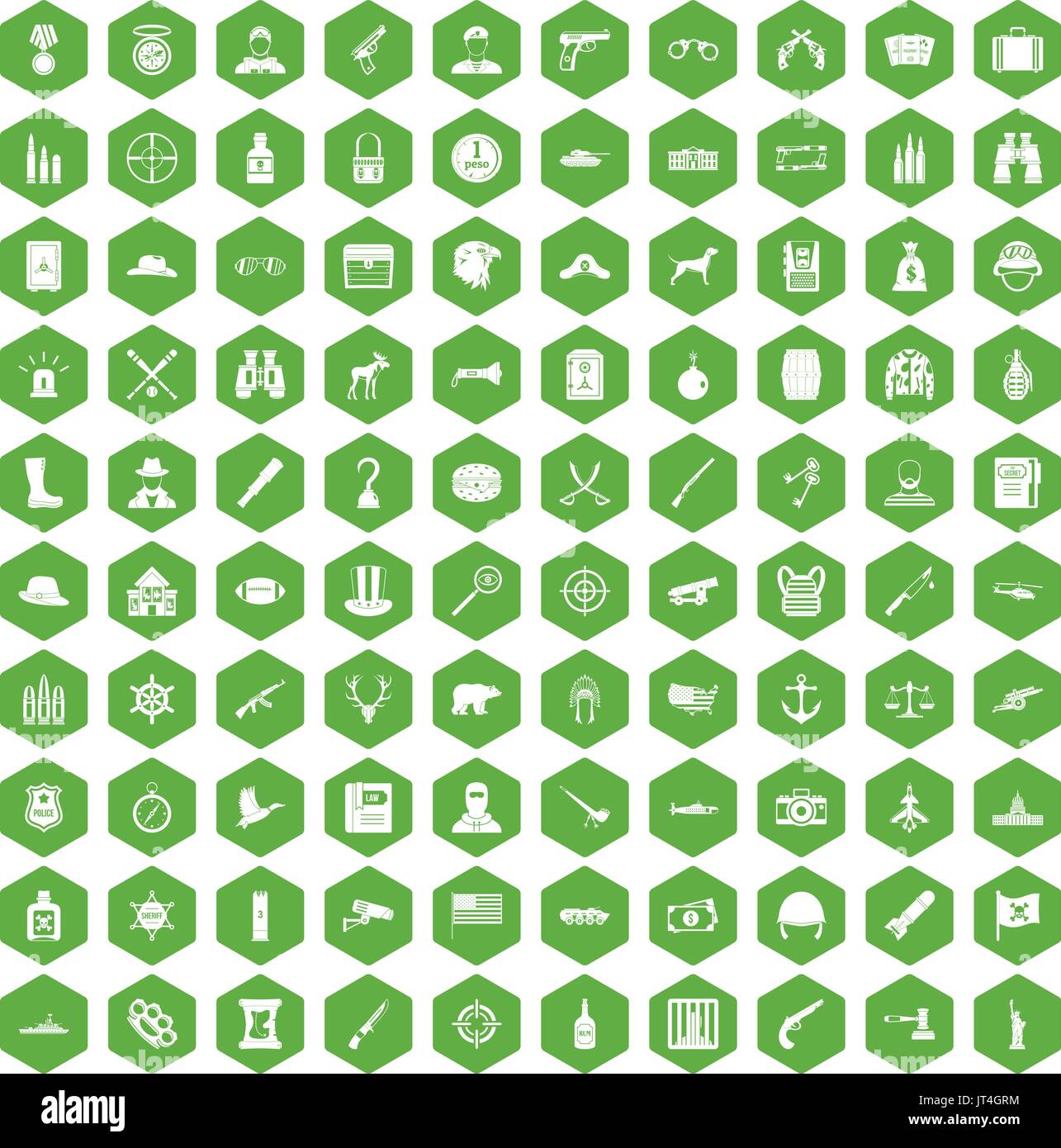 100 bullet icons hexagon green Stock Vector