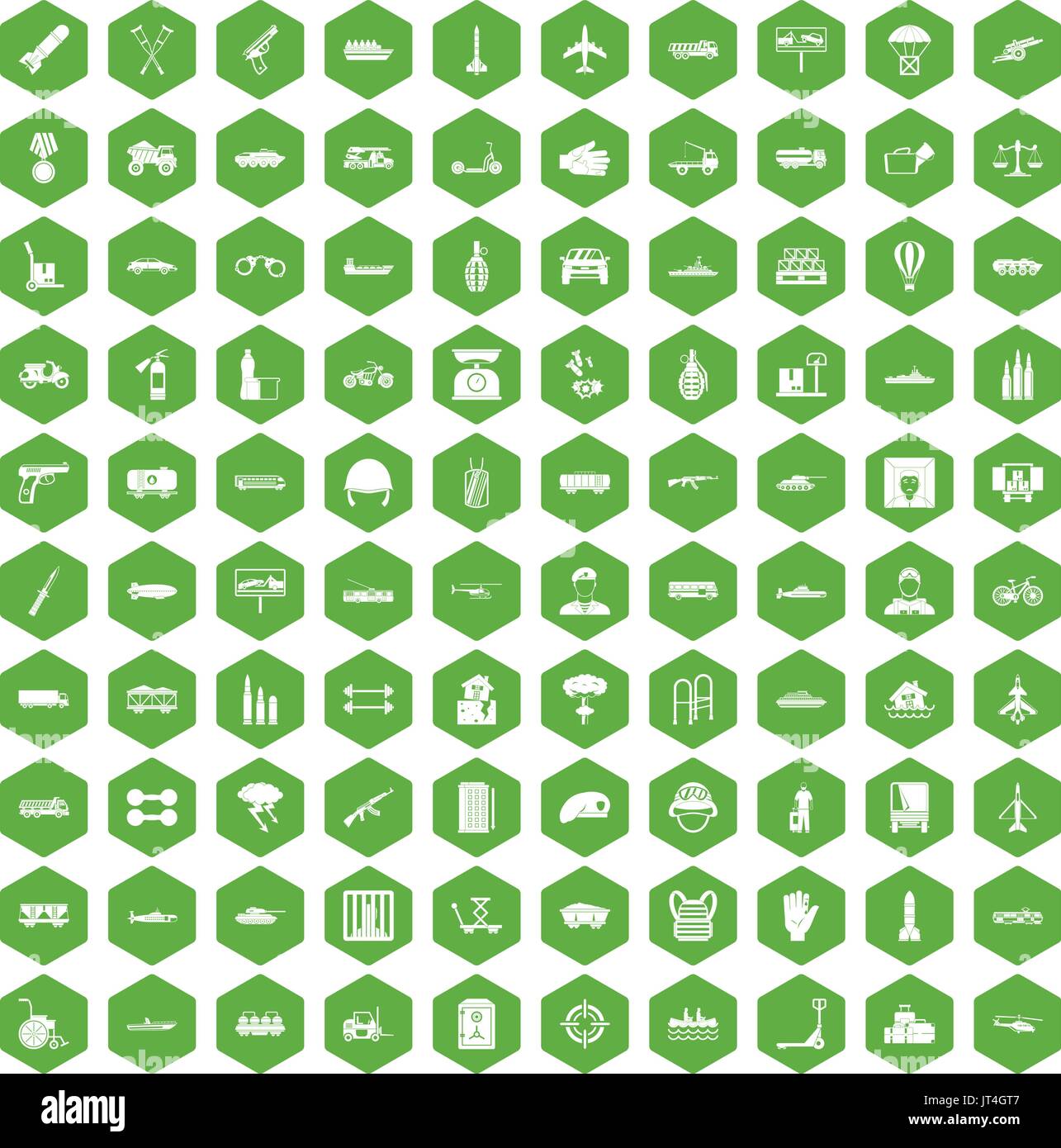 100 burden icons hexagon green Stock Vector