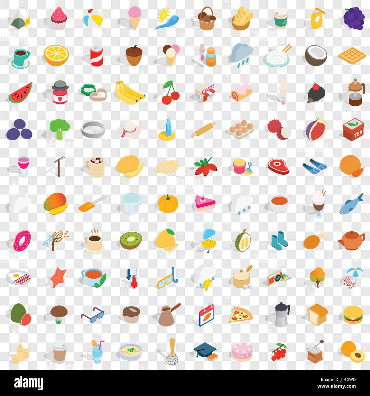 100 tea time icons set, isometric 3d style Stock Vector