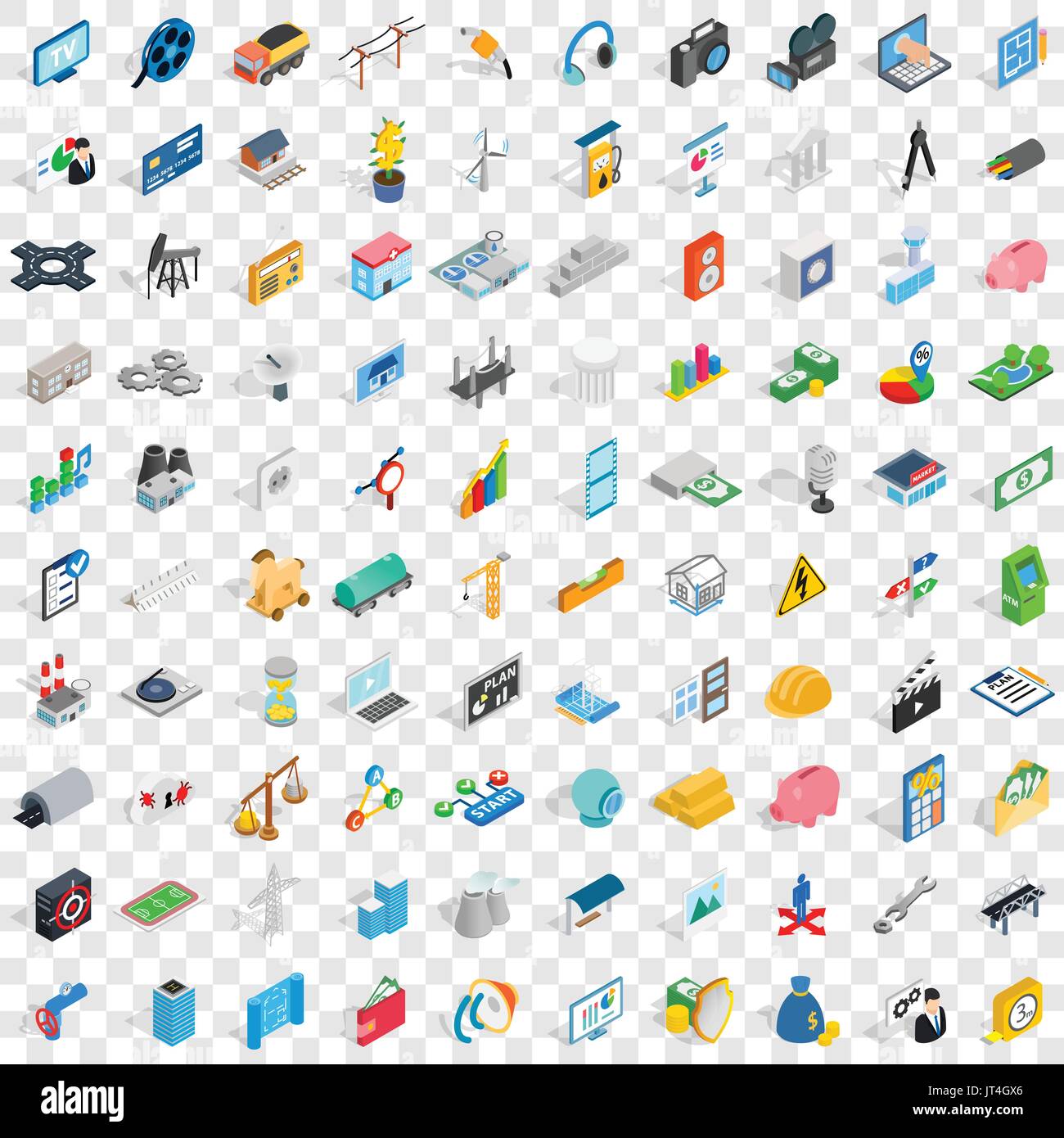 100 technology icons set, isometric 3d style Stock Vector