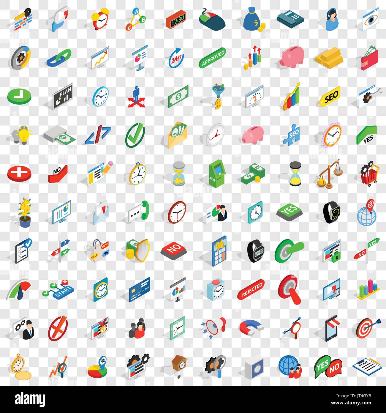 100 time management icons set, isometric 3d style Stock Vector