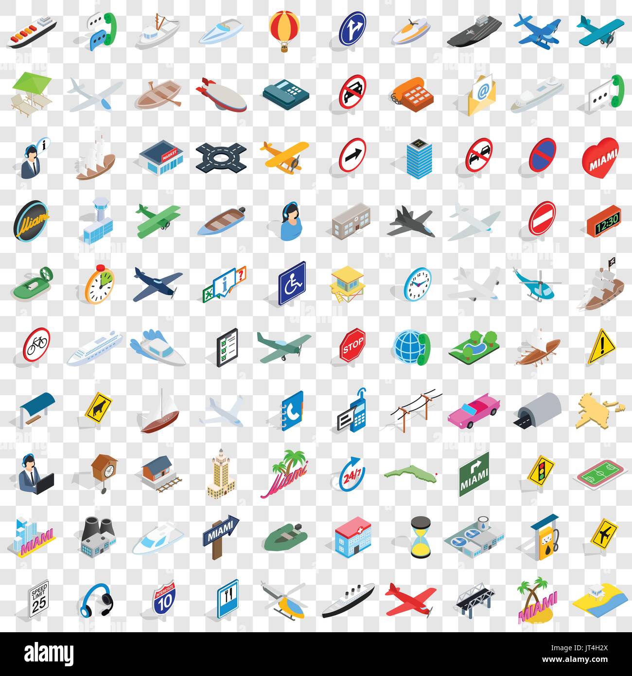 100 traffic icons set, isometric 3d style Stock Vector