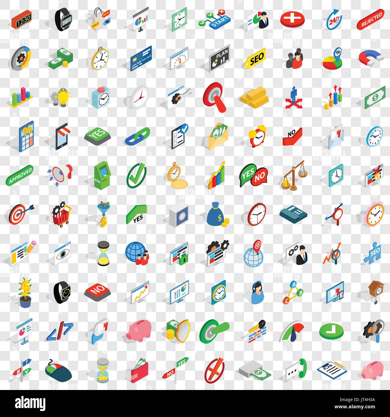 100 transaction icons set, isometric 3d style Stock Vector