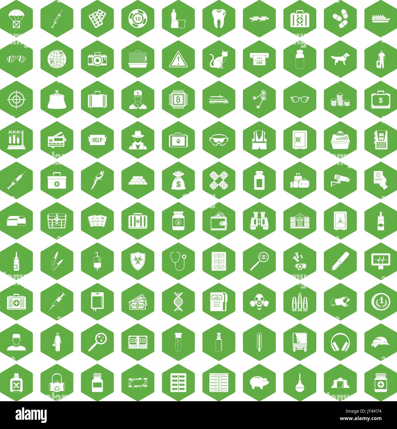 100 case icons hexagon green Stock Vector