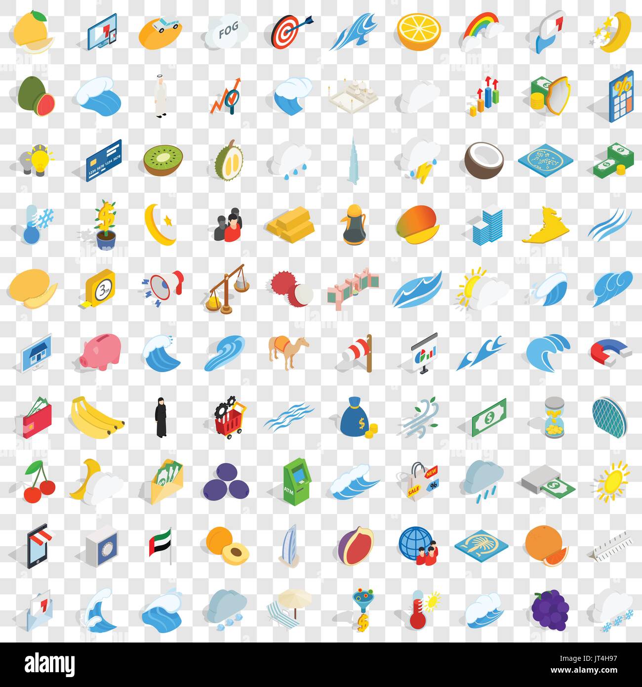 100 universal icons set, isometric 3d style Stock Vector