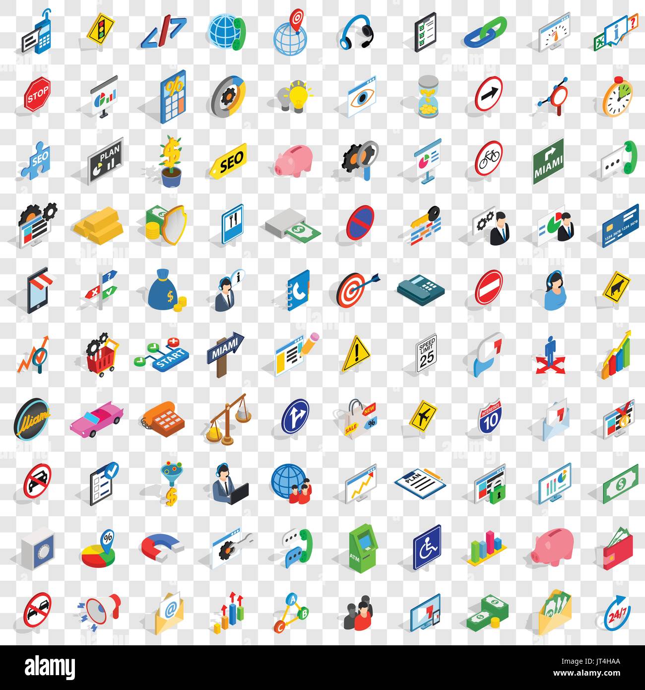 100 usable icons set, isometric 3d style Stock Vector