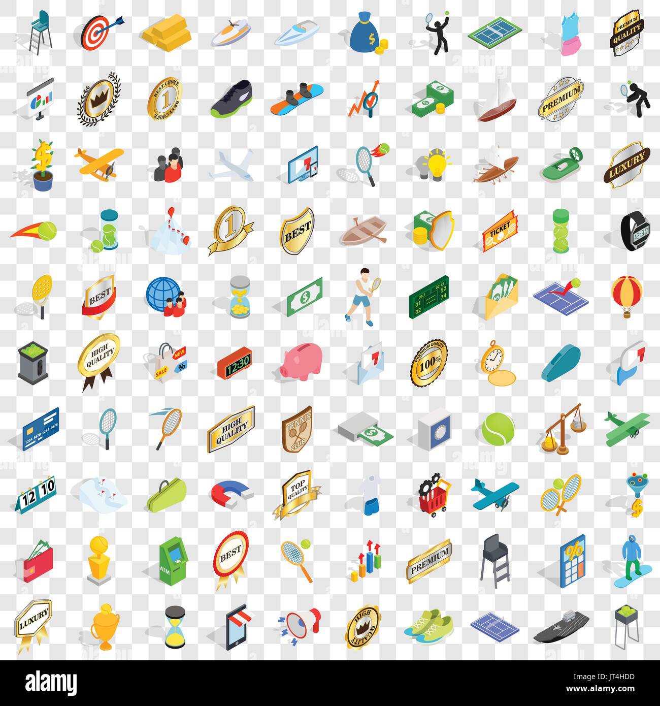 100 victory icons set, isometric 3d style Stock Vector