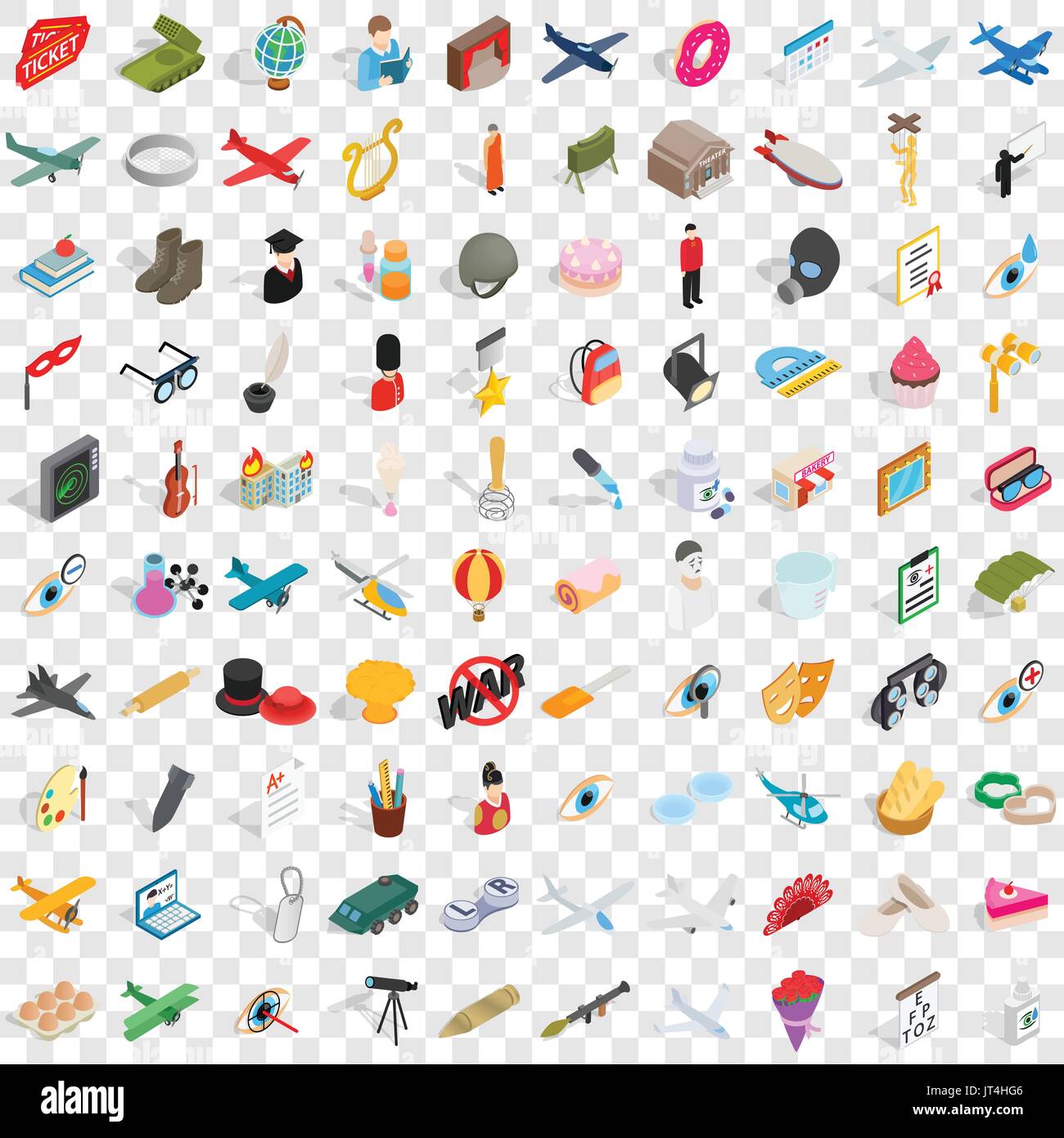 100 vocation icons set, isometric 3d style Stock Vector