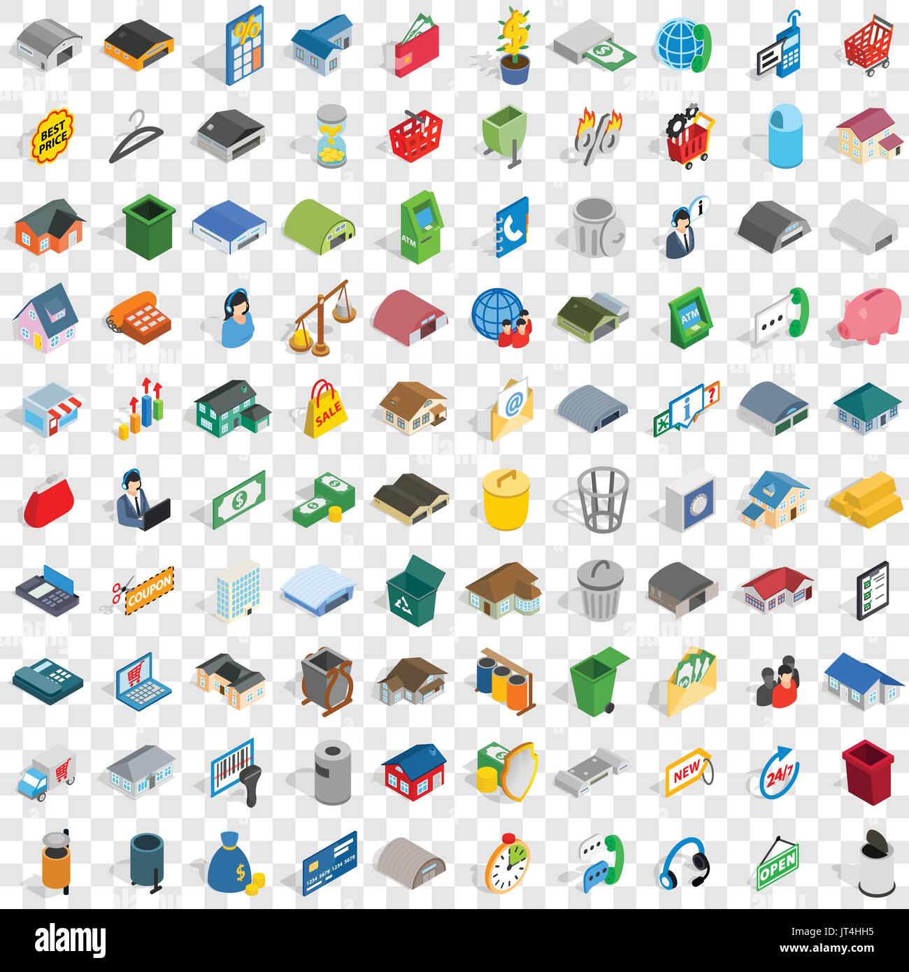 100 warehouse icons set, isometric 3d style Stock Vector
