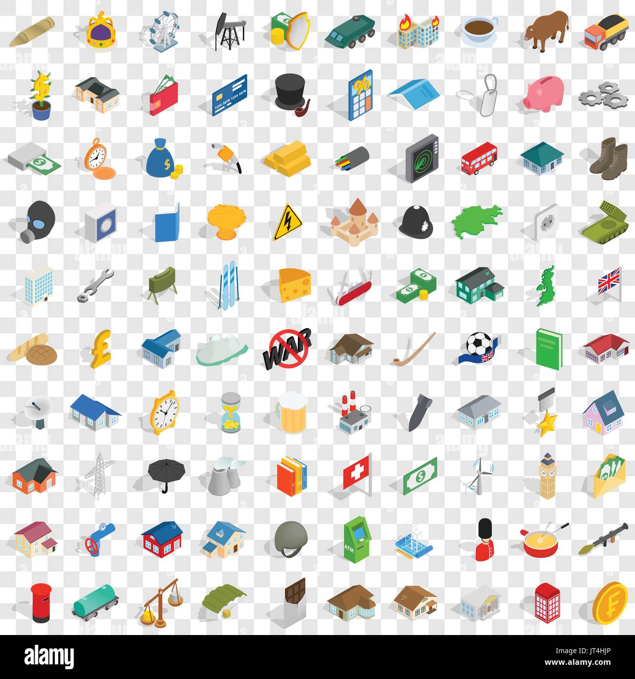 100 wealth icons set, isometric 3d style Stock Vector