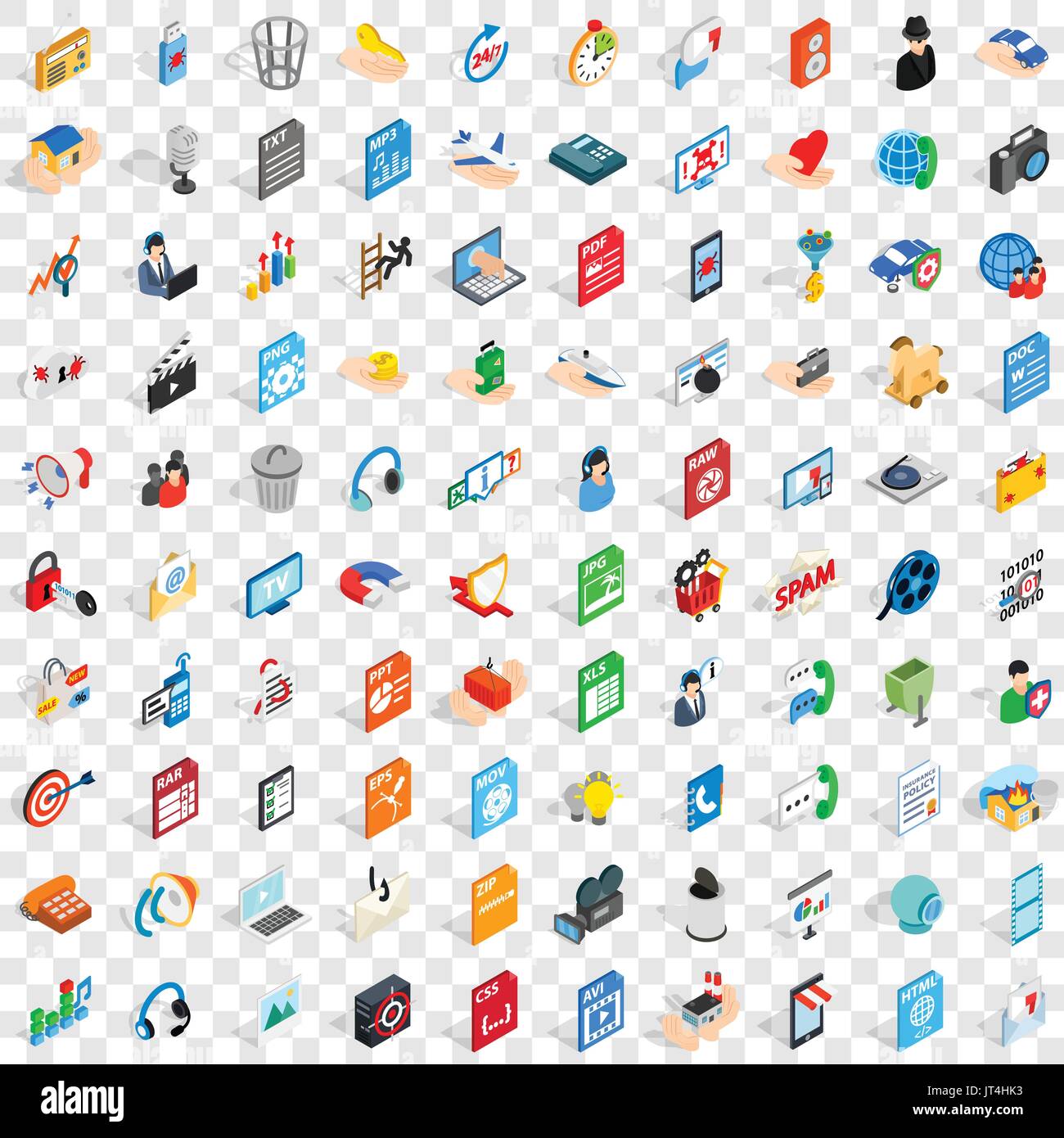 100 webdesign icons set, isometric 3d style Stock Vector