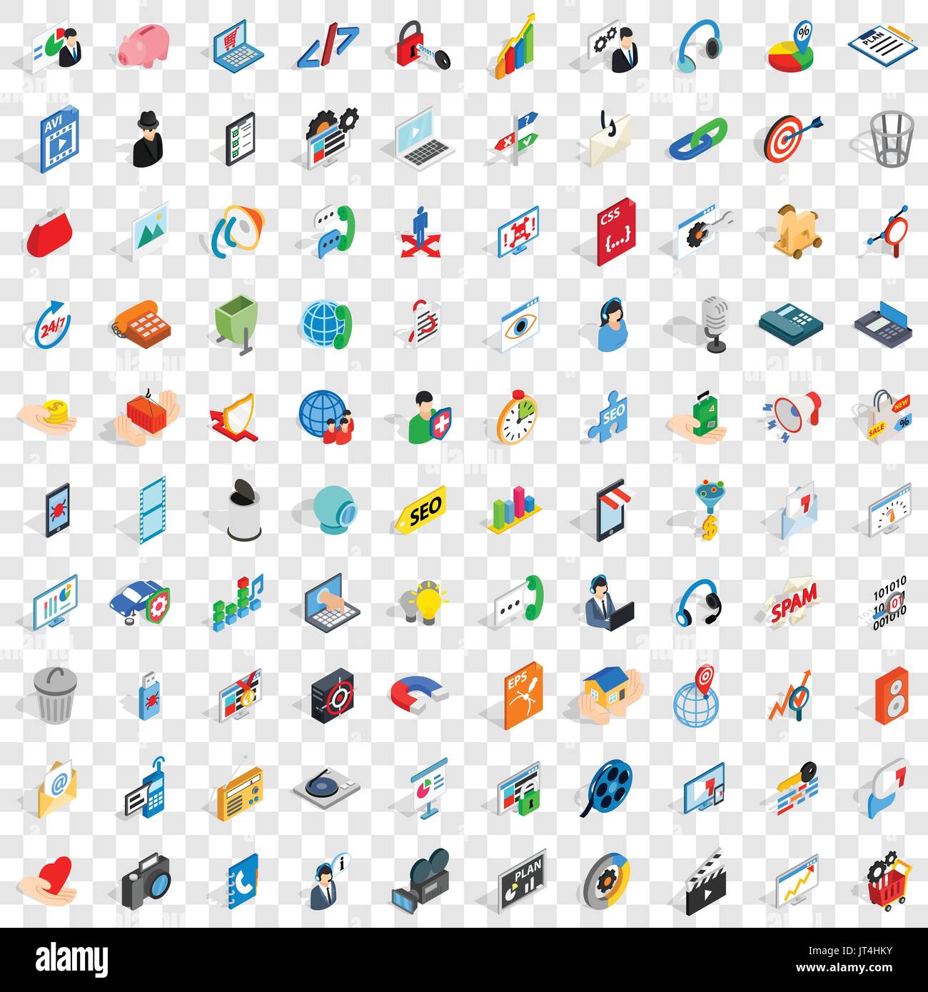 100 web and mobile icons set, isometric 3d style Stock Vector