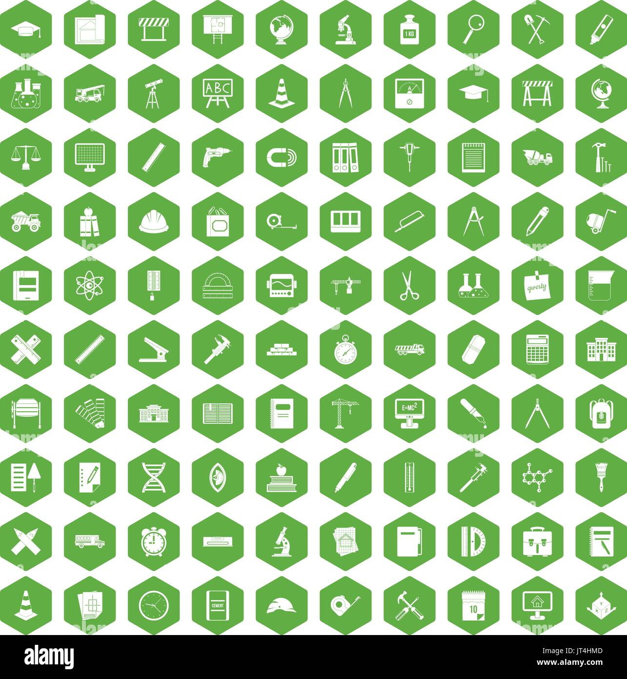 100 compass icons hexagon green Stock Vector