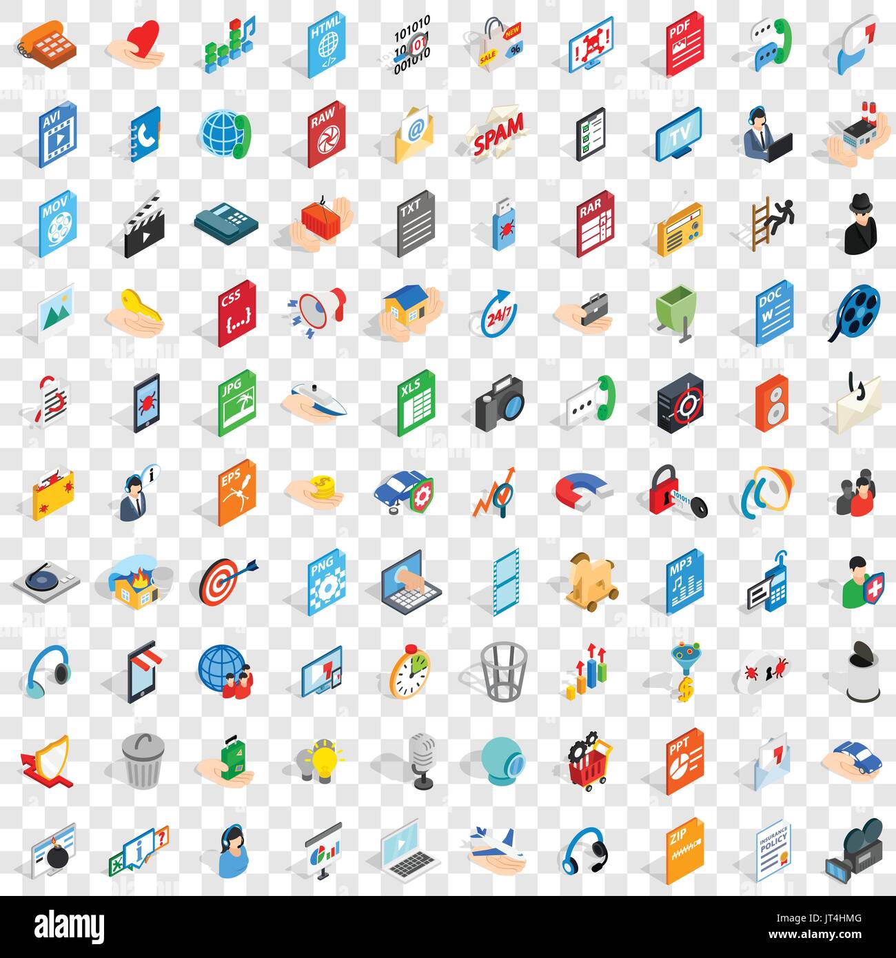100 website icons set, isometric 3d style Stock Vector