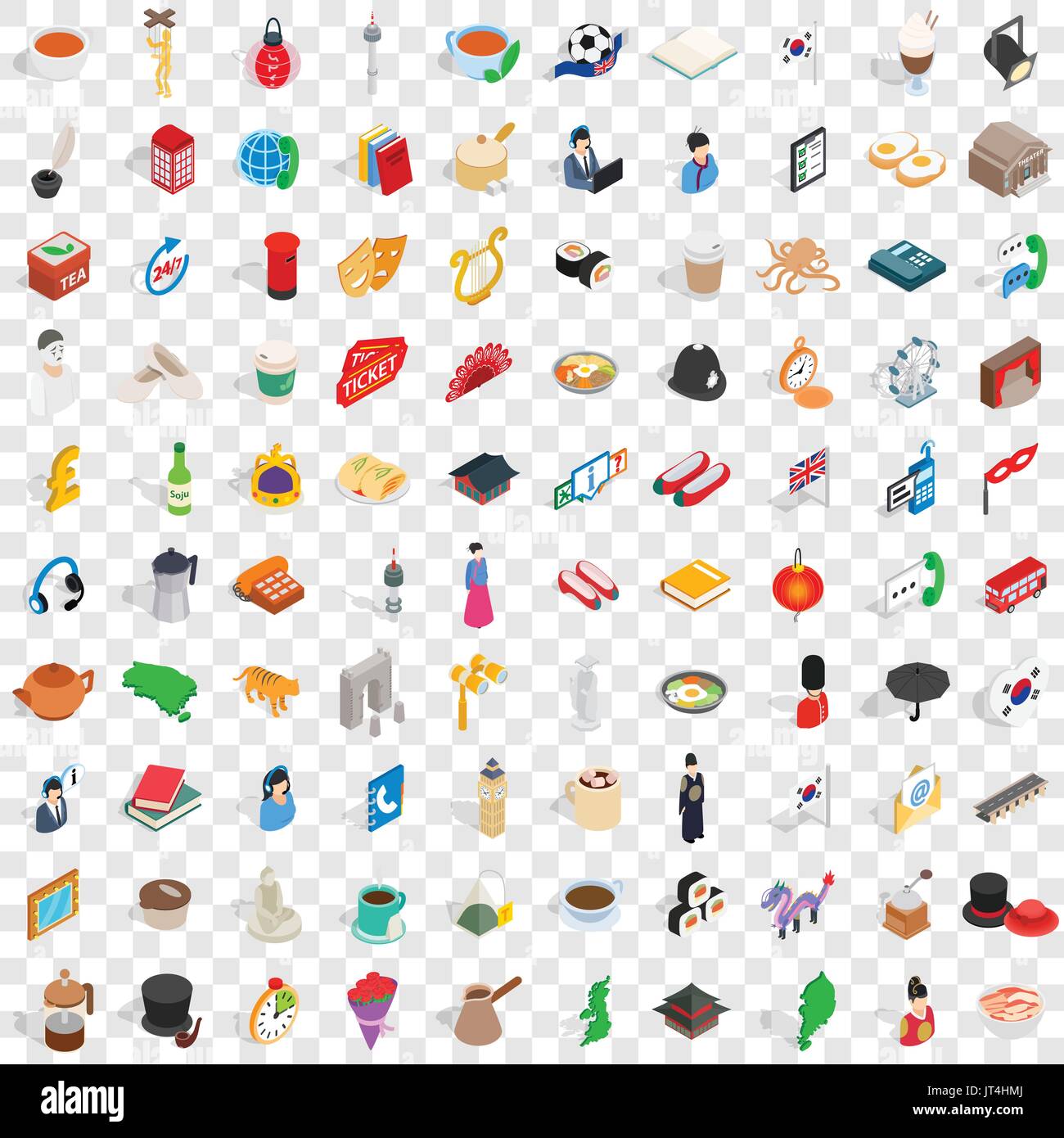 100 wellness icons set, isometric 3d style Stock Vector