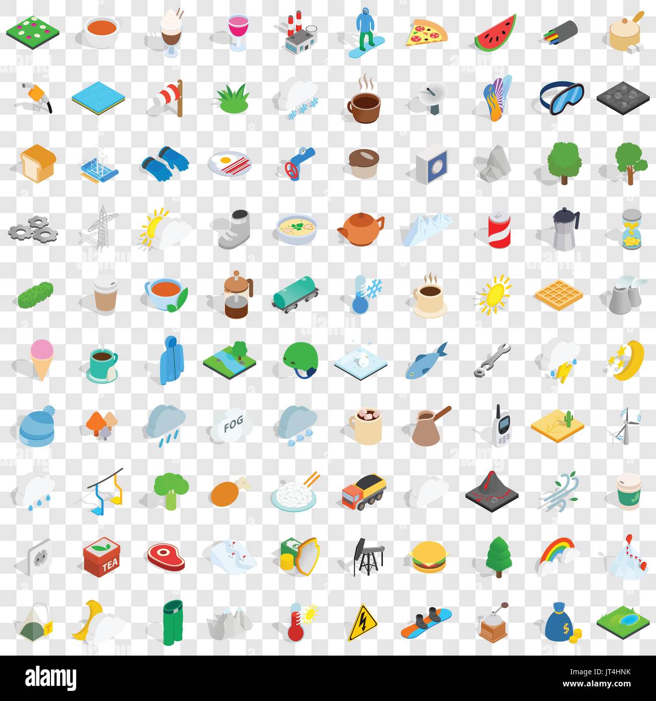 100 winter icons set, isometric 3d style Stock Vector