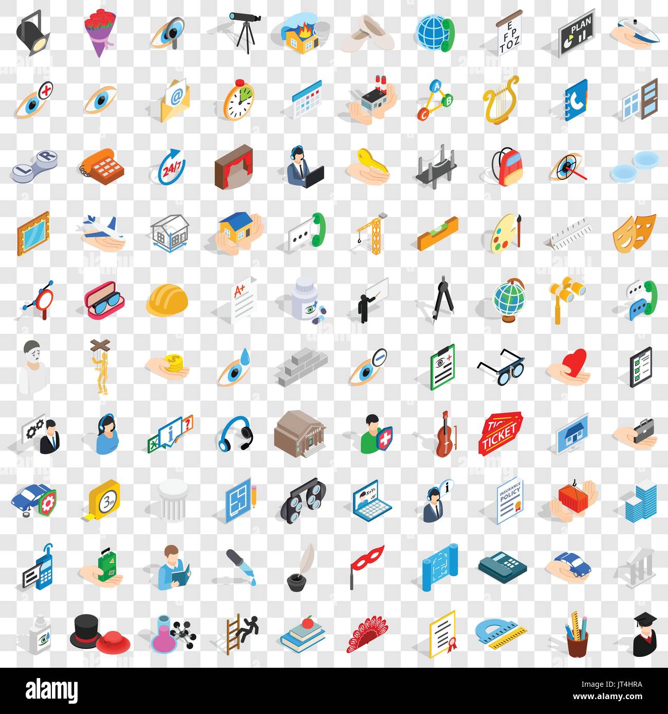100 work icons set, isometric 3d style Stock Vector