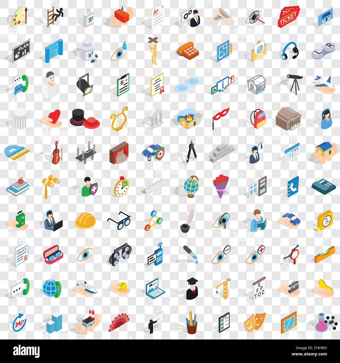 100 work space icons set, isometric 3d style Stock Vector