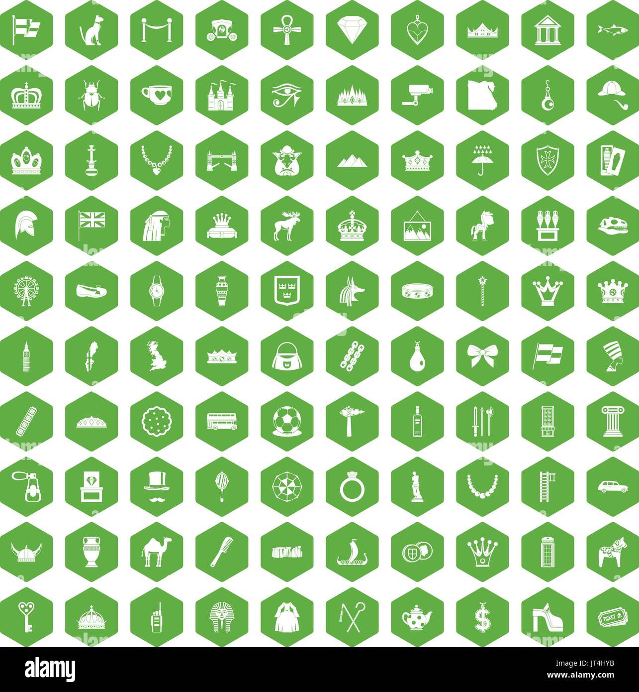 100 crown icons hexagon green Stock Vector