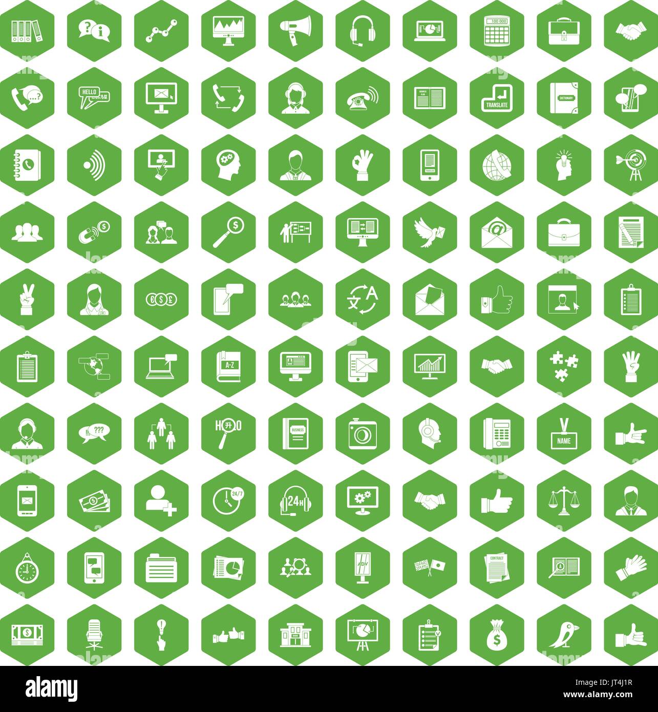 100 dialog icons hexagon green Stock Vector