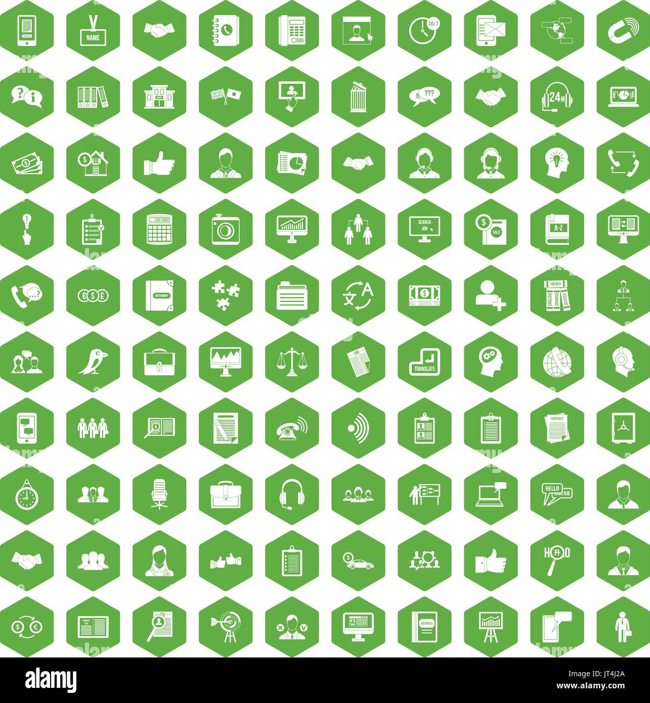 100 discussion icons hexagon green Stock Vector