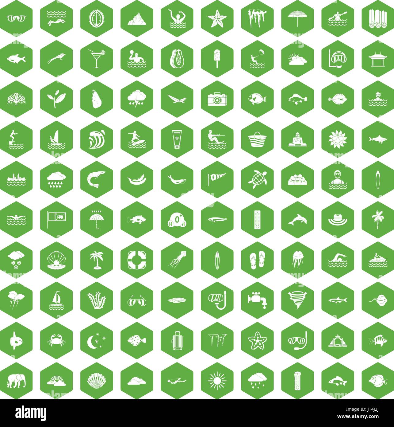 100 diving icons hexagon green Stock Vector