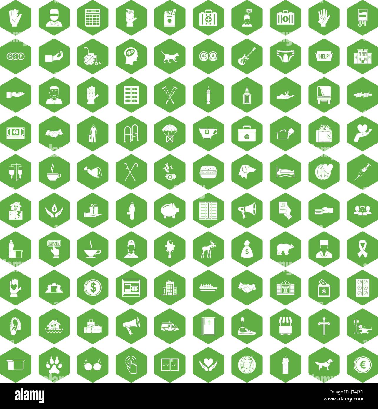 100 donation icons hexagon green Stock Vector