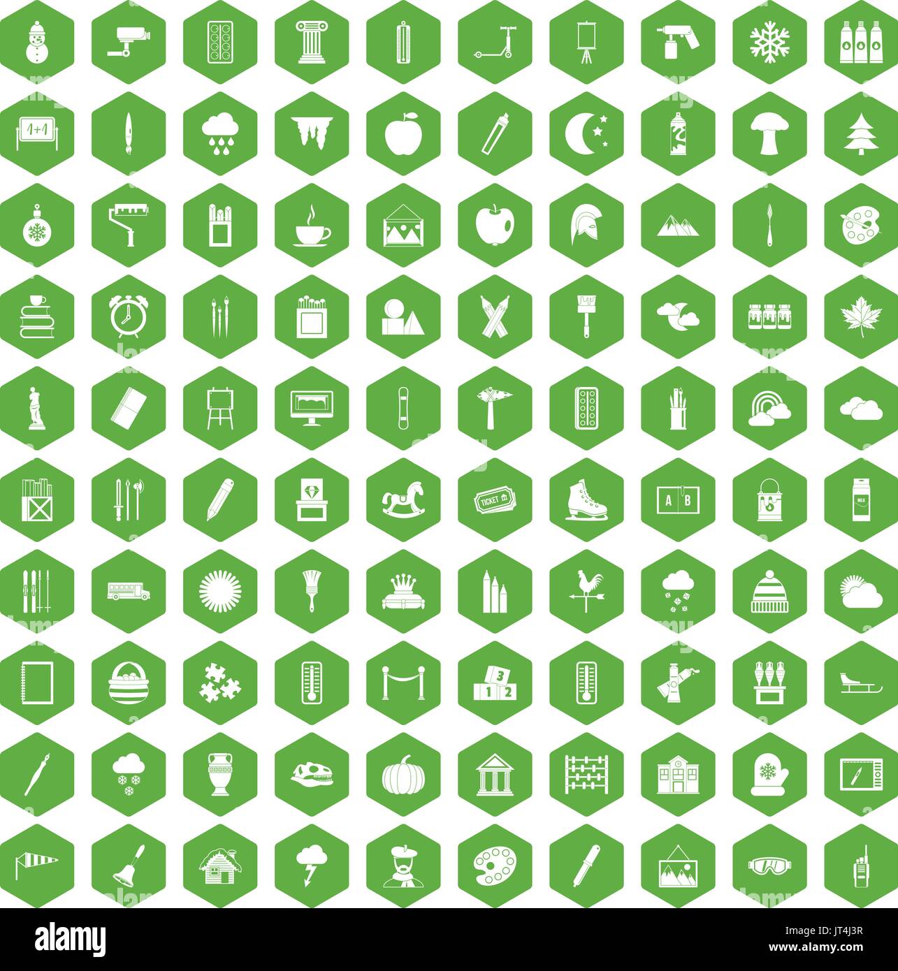100 drawing icons hexagon green Stock Vector