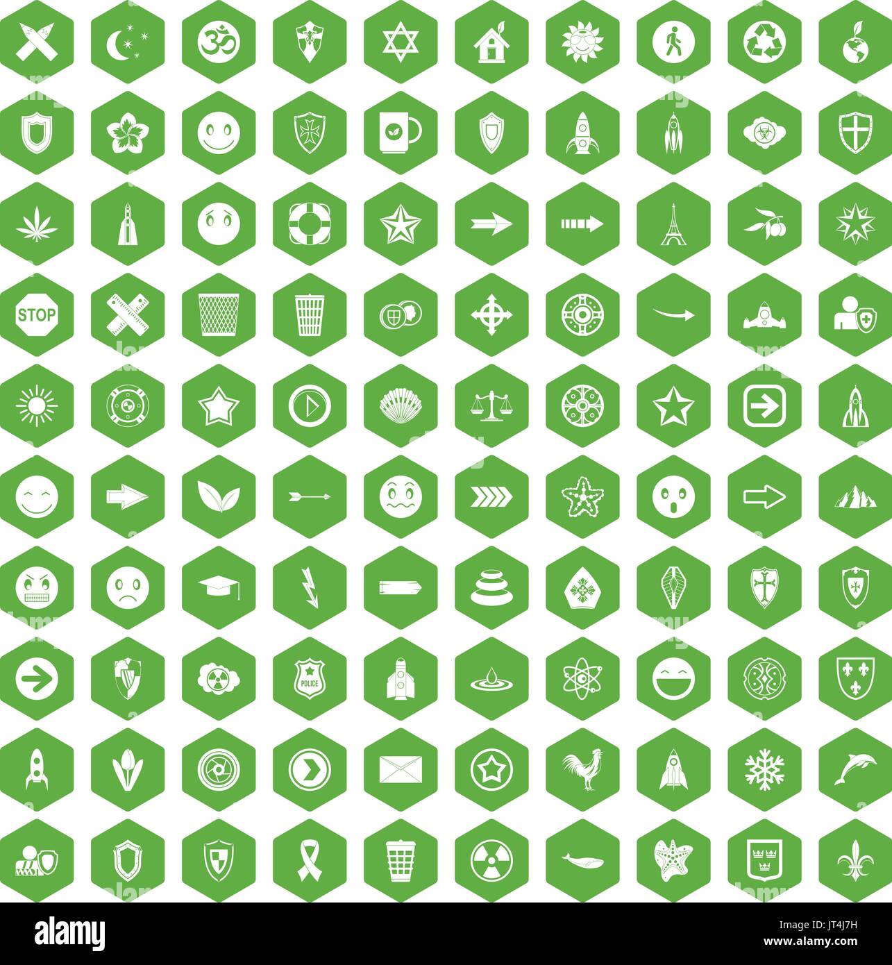 100 emblem icons hexagon green Stock Vector