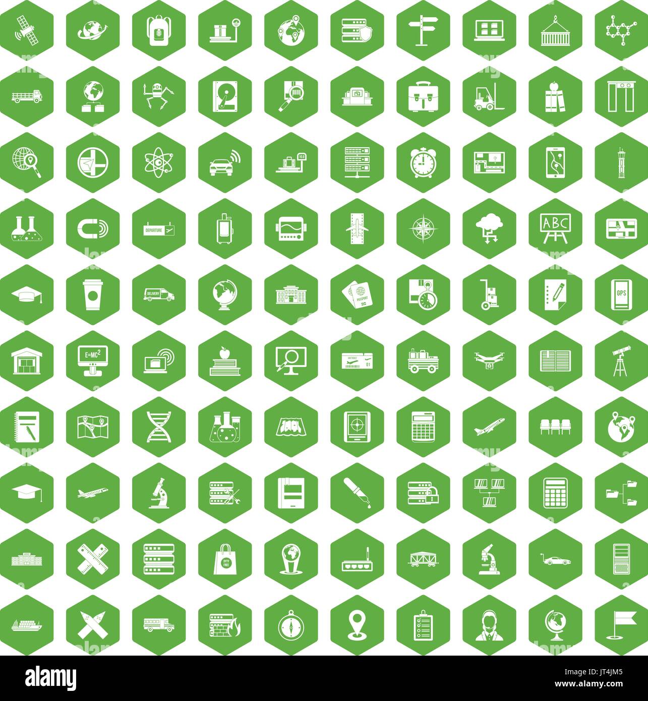 100 globe icons hexagon green Stock Vector