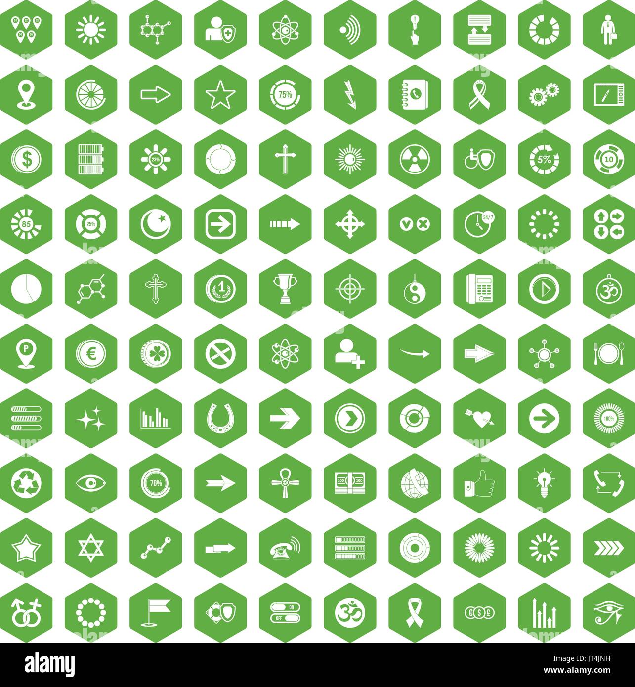 100 graphic elements icons hexagon green Stock Vector