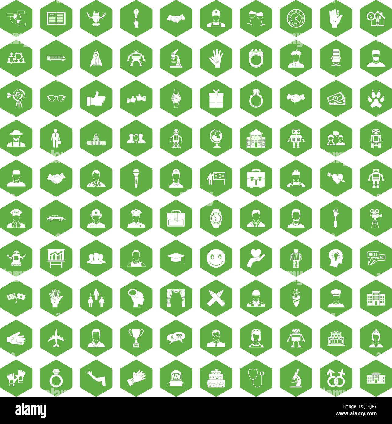 100 handshake icons hexagon green Stock Vector
