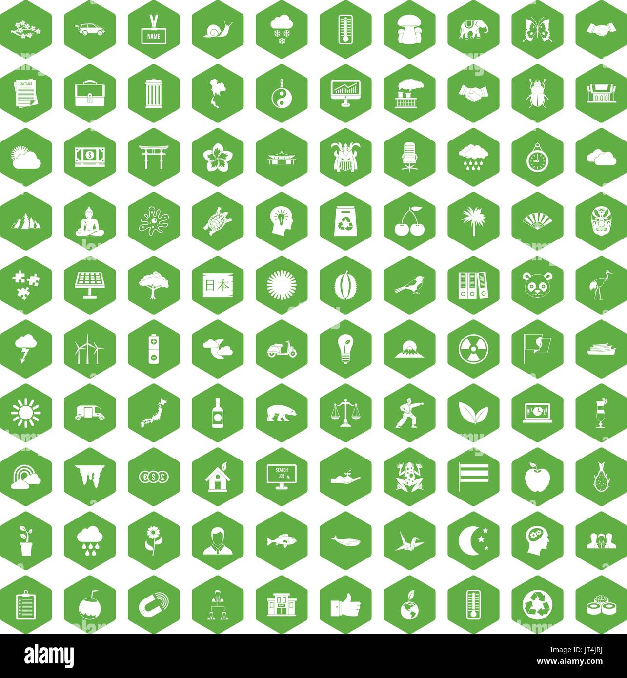 100 harmony icons hexagon green Stock Vector