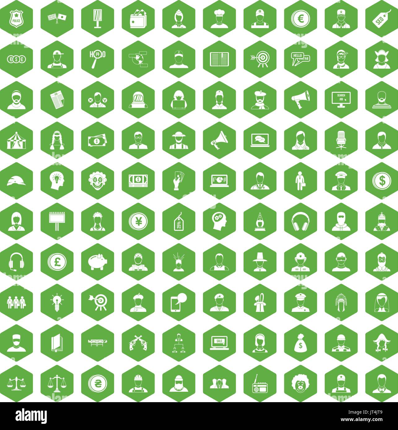 100 headhunter icons hexagon green Stock Vector