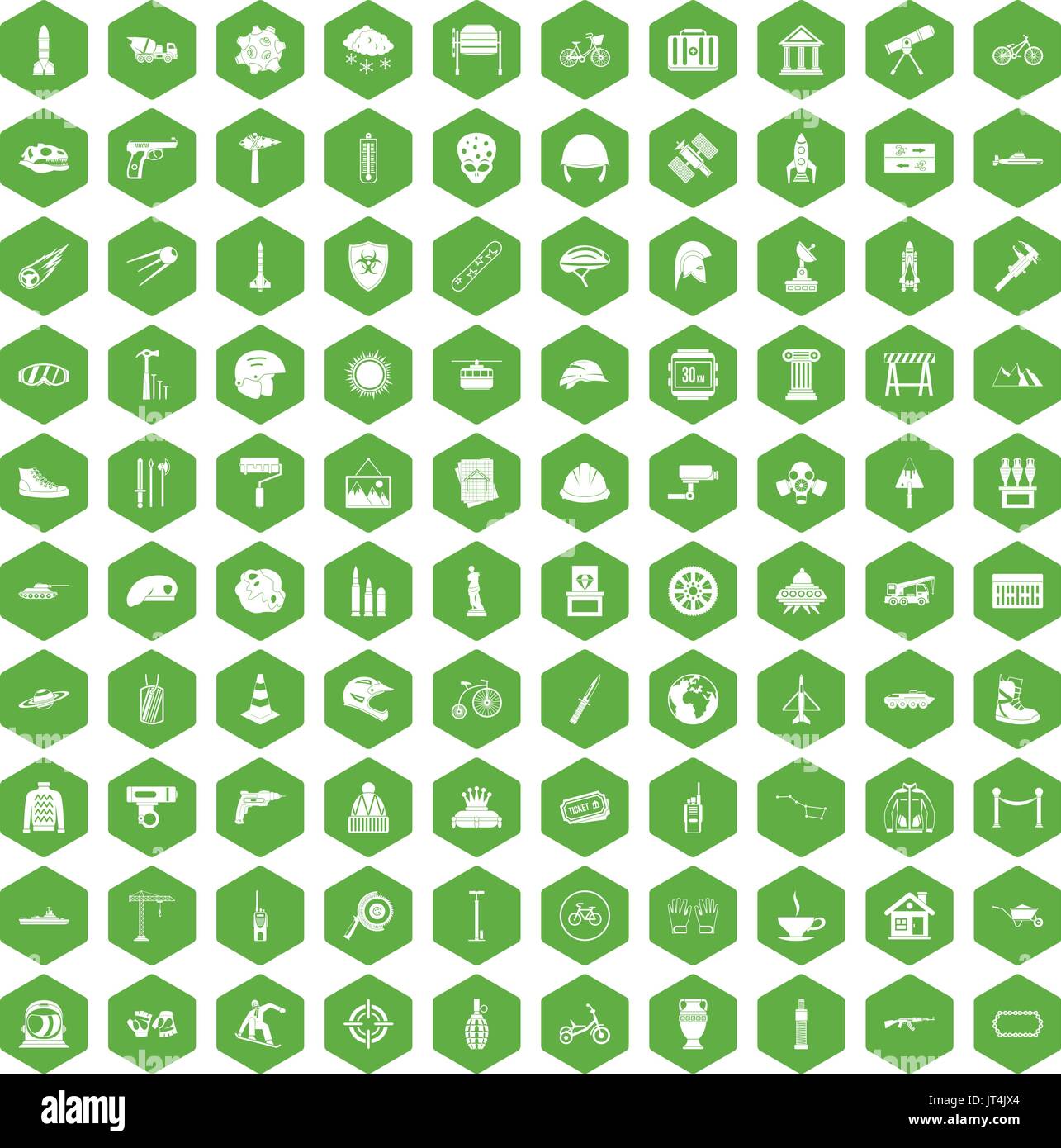 100 helmet icons hexagon green Stock Vector
