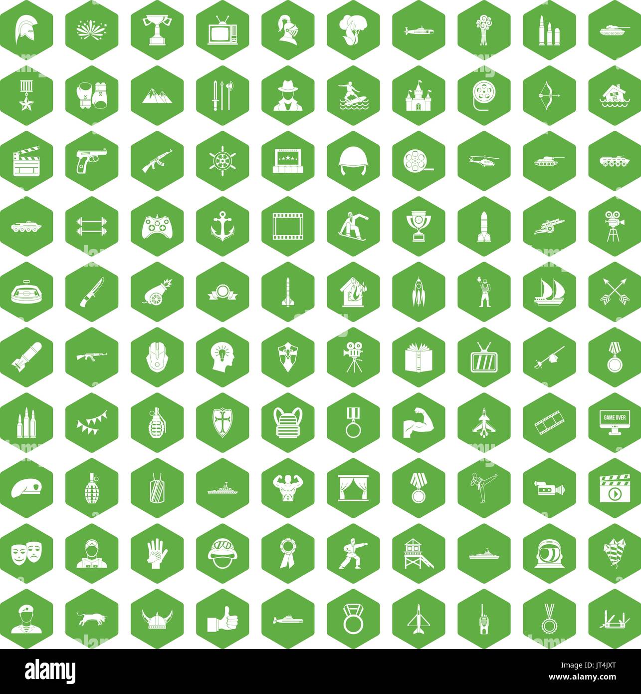 100 hero icons hexagon green Stock Vector