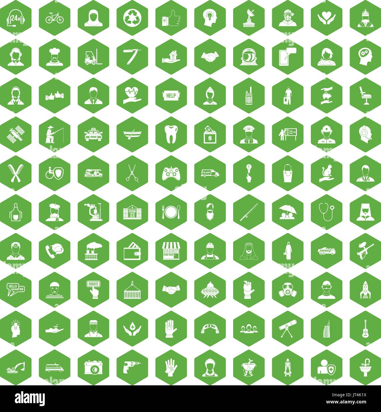 100 human resources icons hexagon green Stock Vector