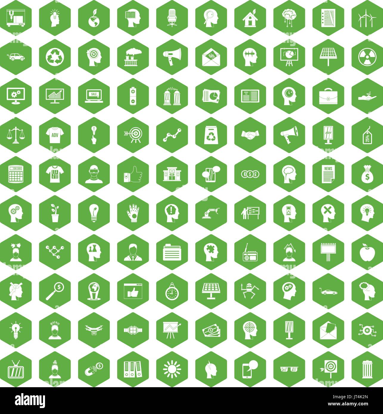 100 idea icons hexagon green Stock Vector
