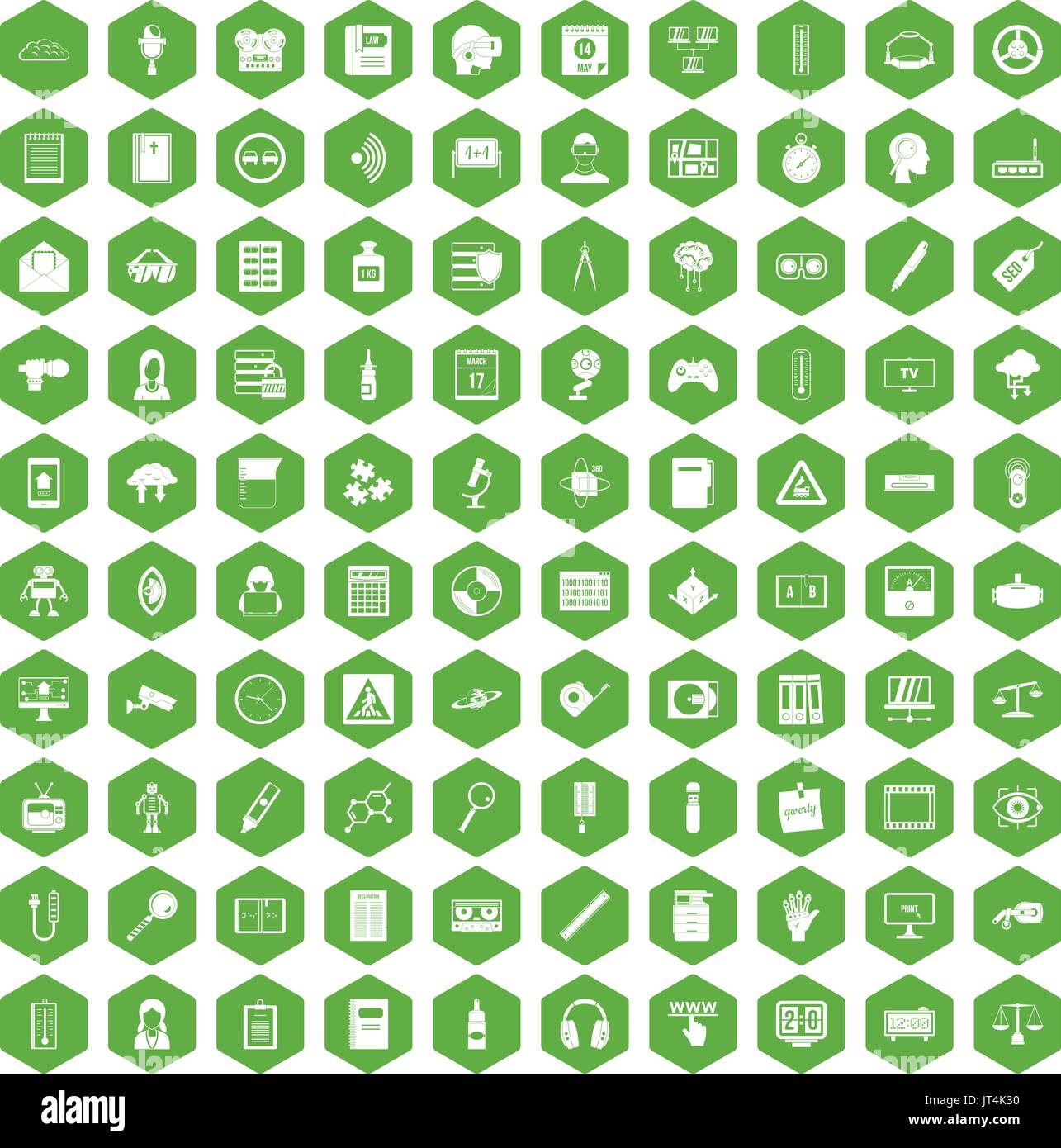 100 information icons hexagon green Stock Vector