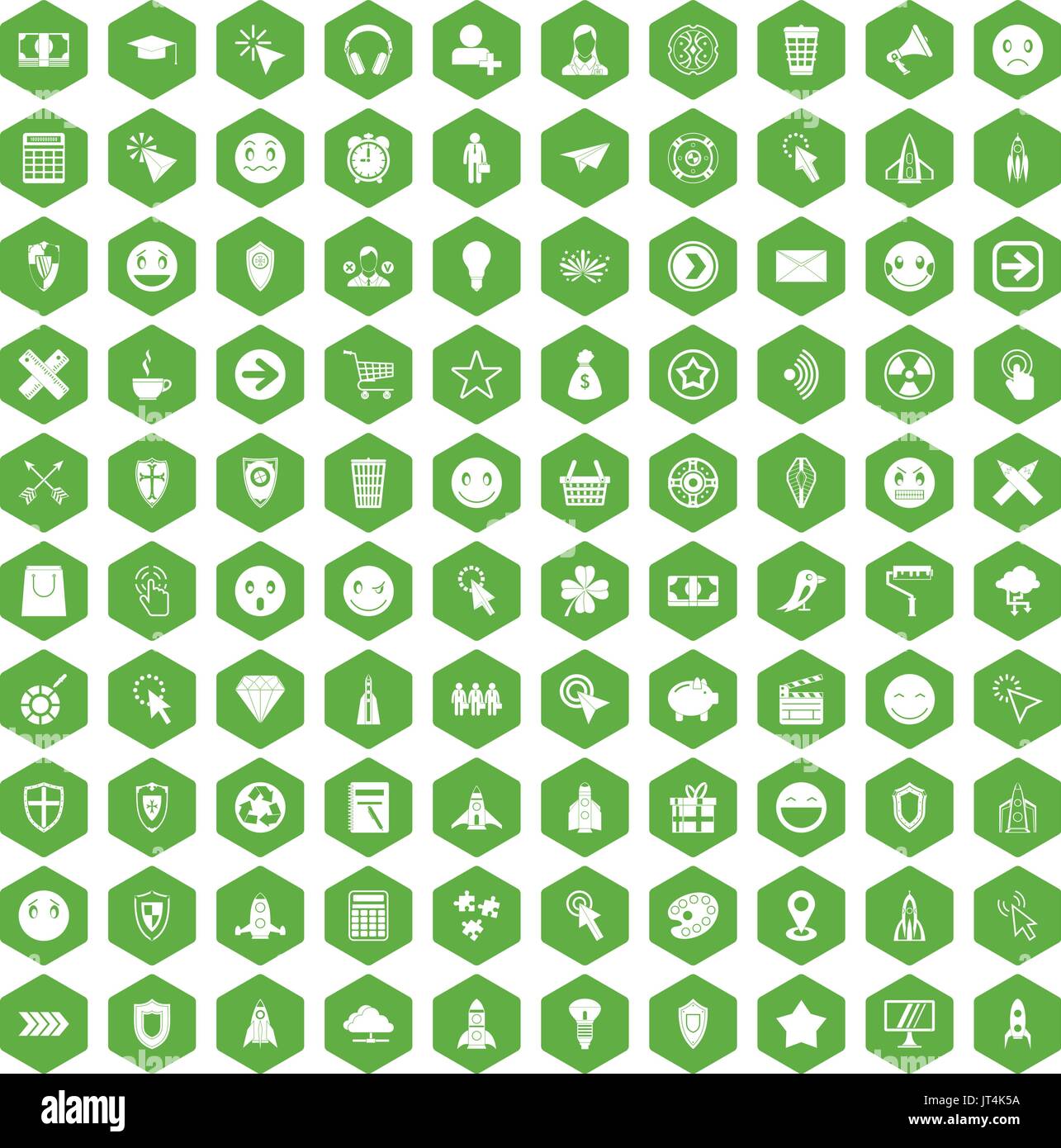 100 interface pictogram icons hexagon green Stock Vector