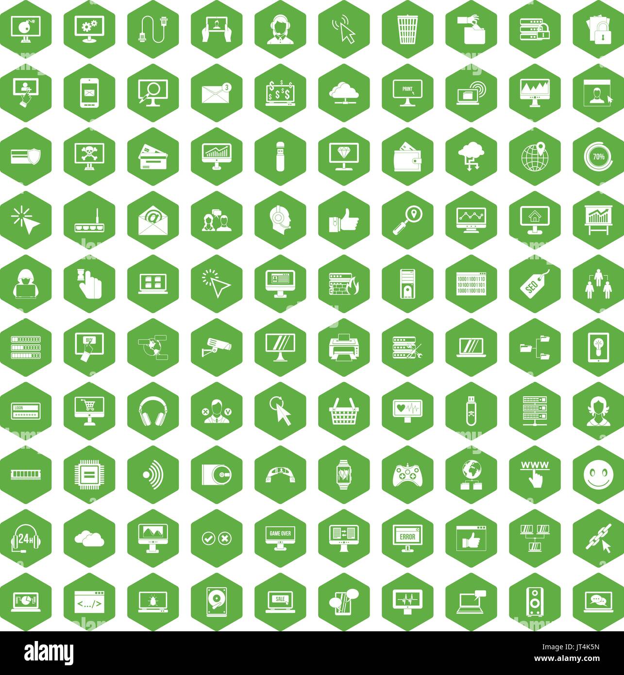 100 internet icons hexagon green Stock Vector