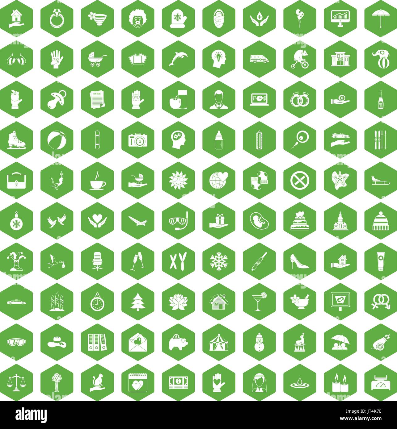 100 joy icons hexagon green Stock Vector