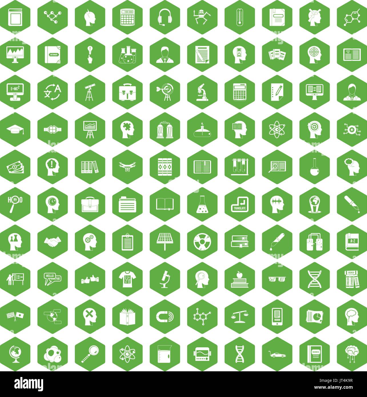 100 knowledge icons hexagon green Stock Vector
