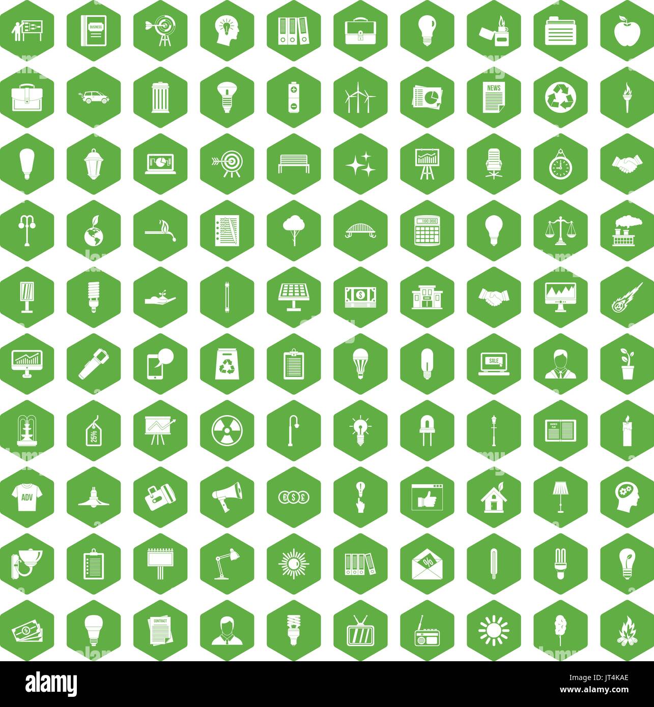 100 lamp icons hexagon green Stock Vector