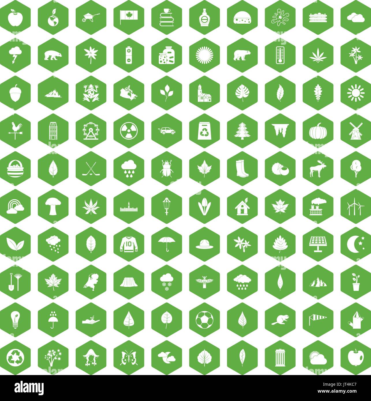 100 leaf icons hexagon green Stock Vector