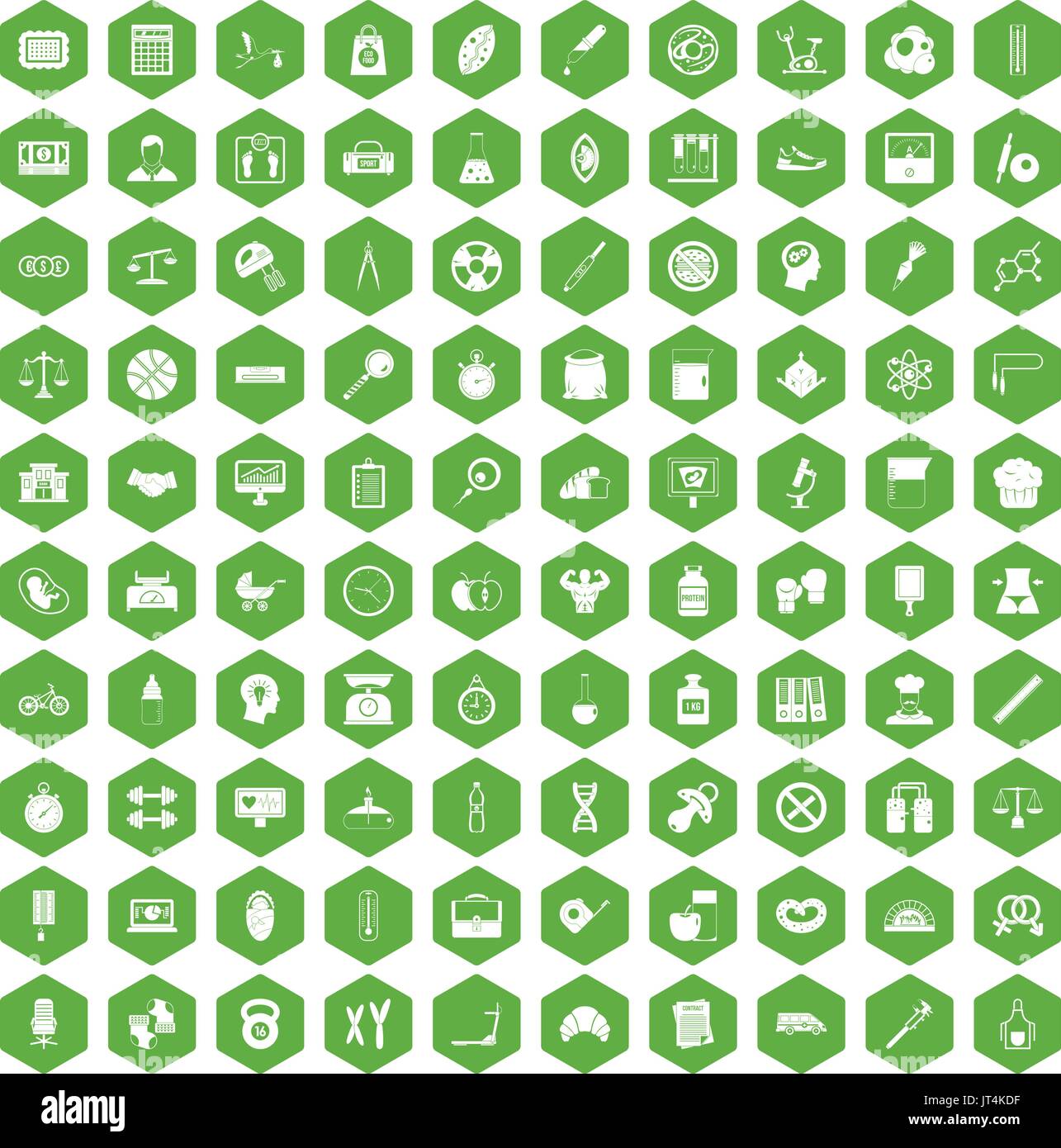 100 libra icons hexagon green Stock Vector